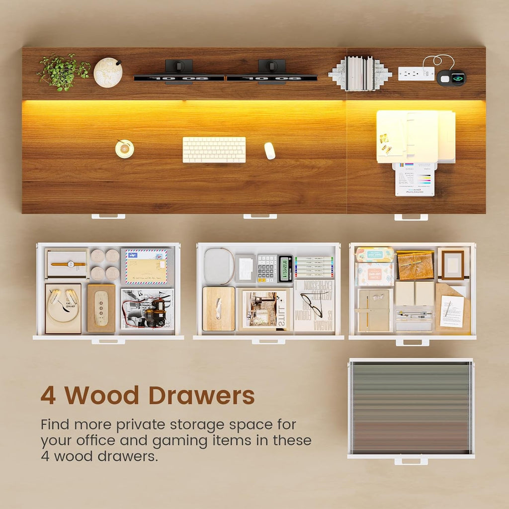 Farmhouse Style Solidwood White Brown Computer Desk