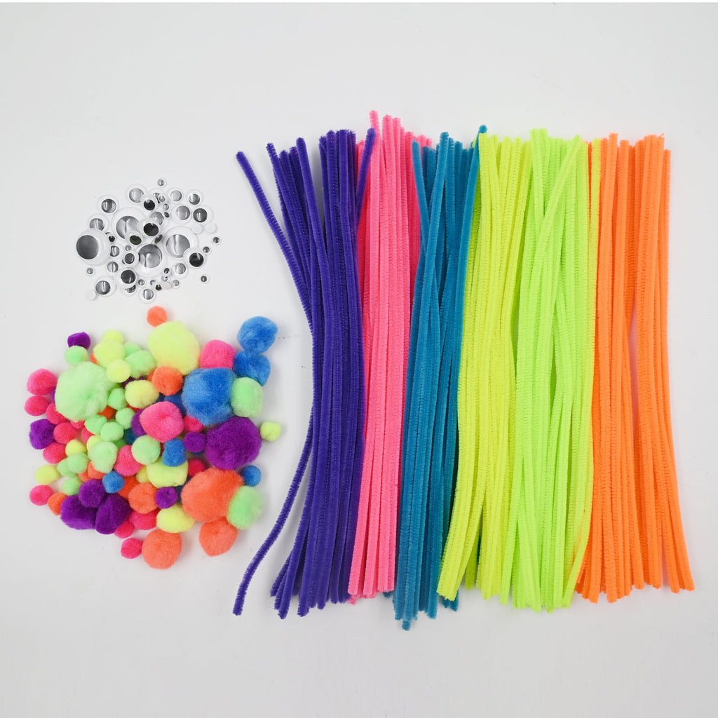 Hello Hobby Fuzzy Craft Kit, 300 Count, Neon Multicolor Chenille Stems