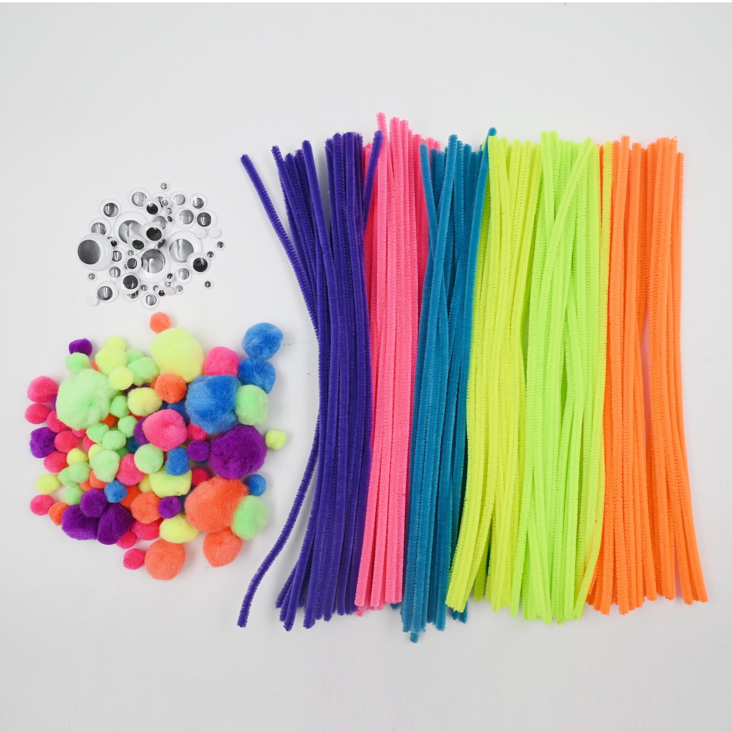 Hello Hobby Fuzzy Craft Kit, 300 Count, Neon Multicolor Chenille Stems