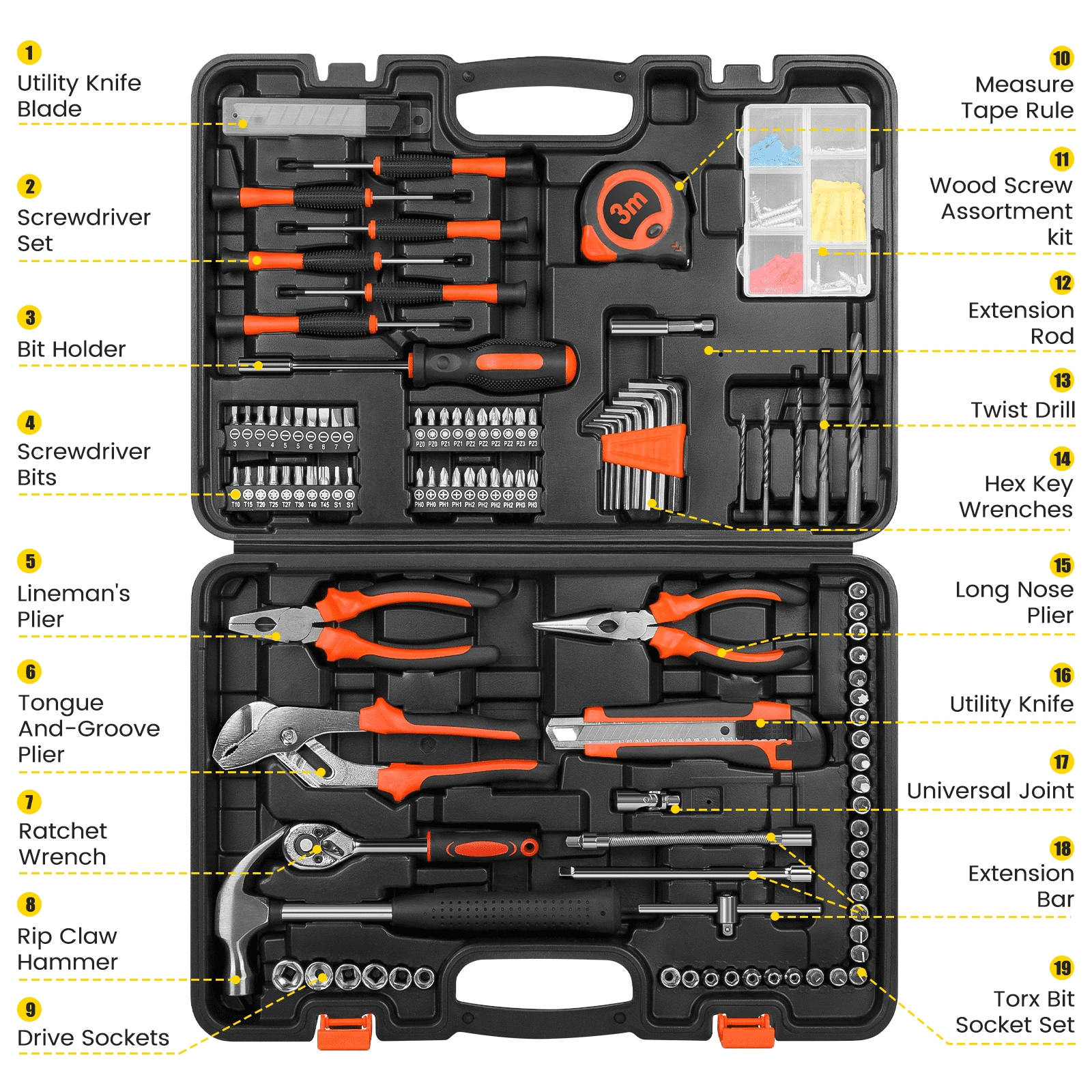 Cshidworld 171 Piece Socket Wrench Auto Repair Tool Combination Packag