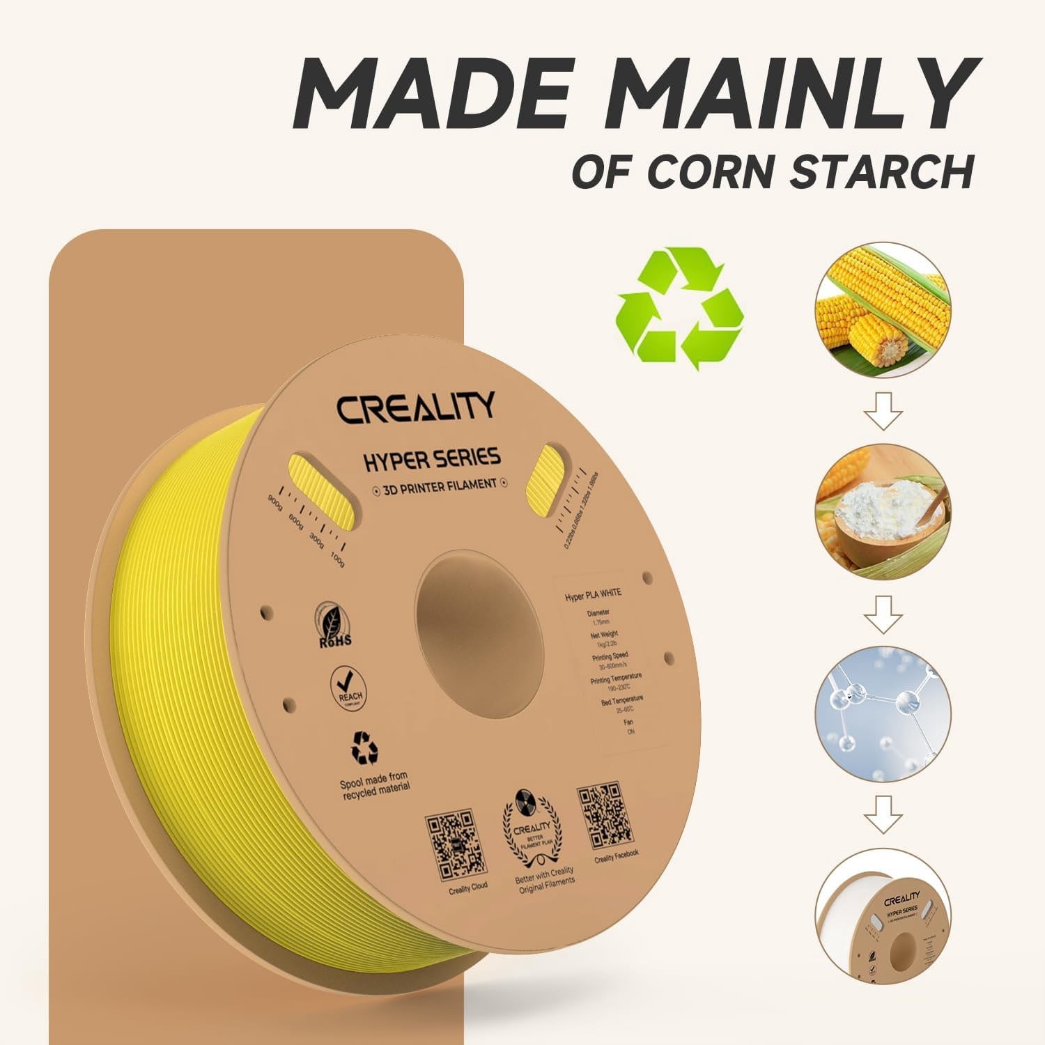 Creality Hyper PLA 3D Printer Filament 600mm/s High-Speed +/-0.03mm Fo