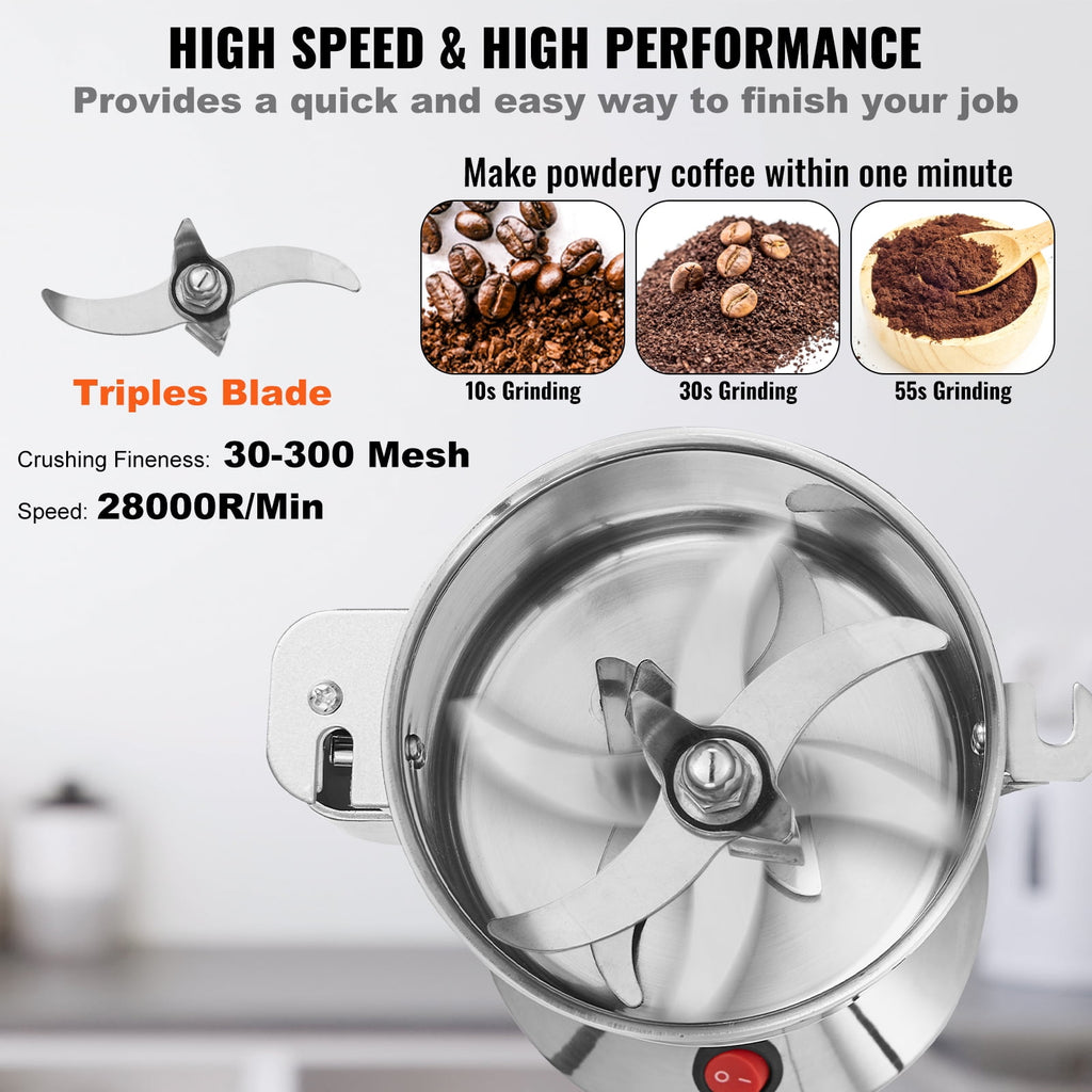 VEVOR 550g Electric Grain Mill Grinder, High Speed 2000W Commercial Sp