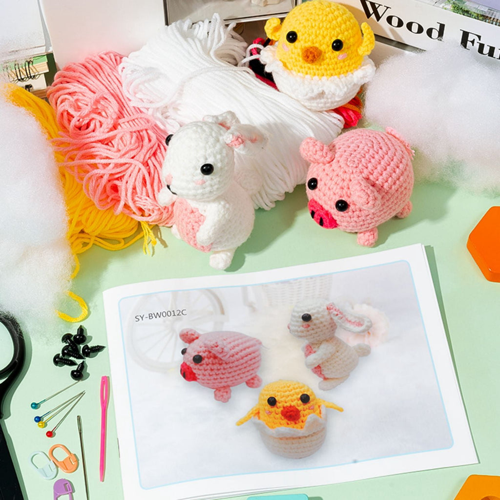 Laffact DIY Farm Animals Crochet Kit for Beginners Enthusiast, 3 Count