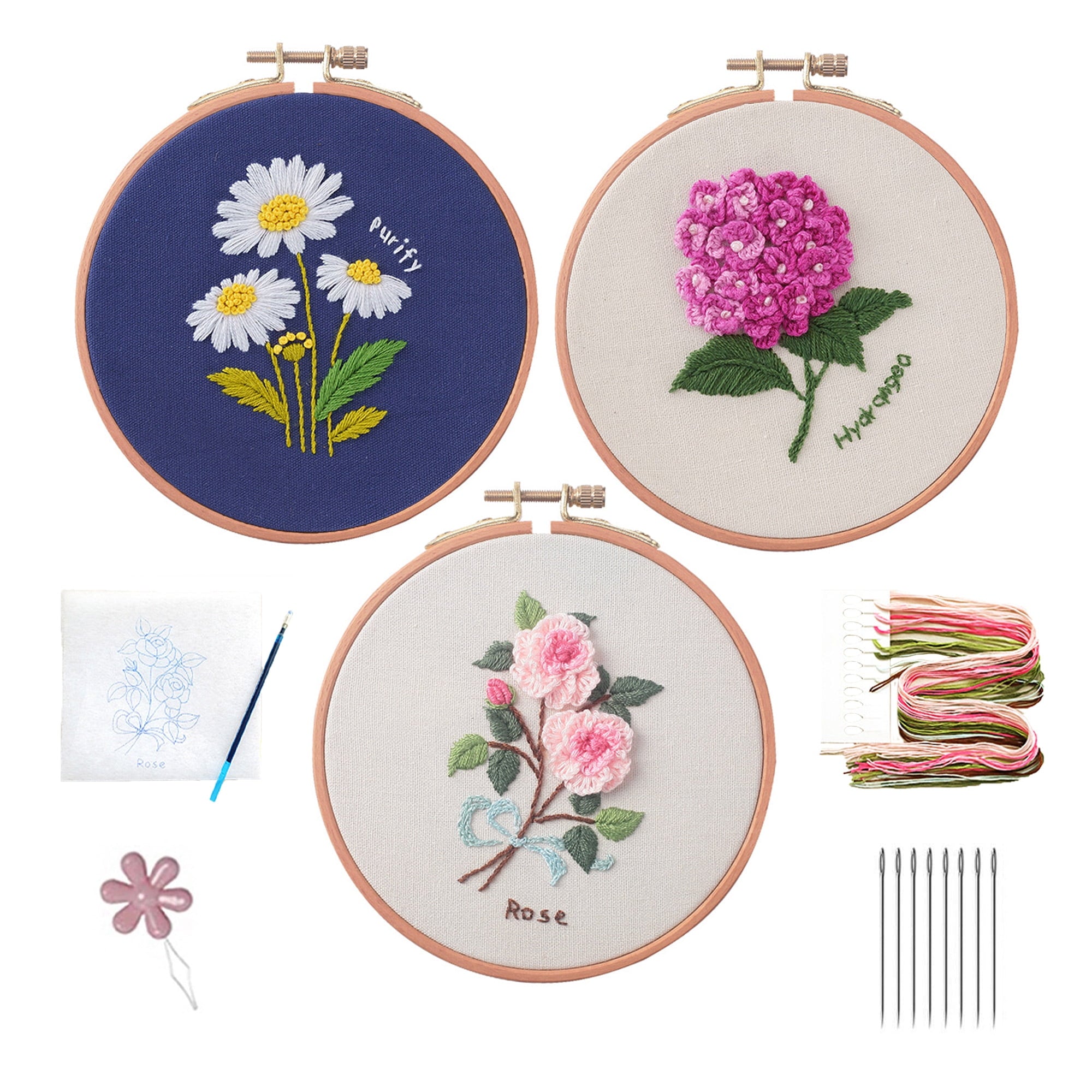 Blingpainting Floral Embroidery Kit for Beginners , Daisy Plant Patter