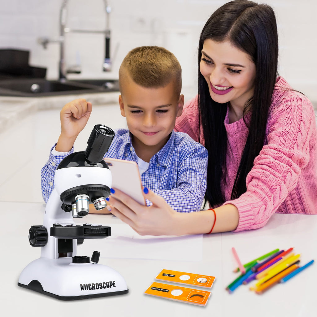 Freecat Kids Beginner Microscope STEM Kit 200X 600X 1200X, Dual LED Li