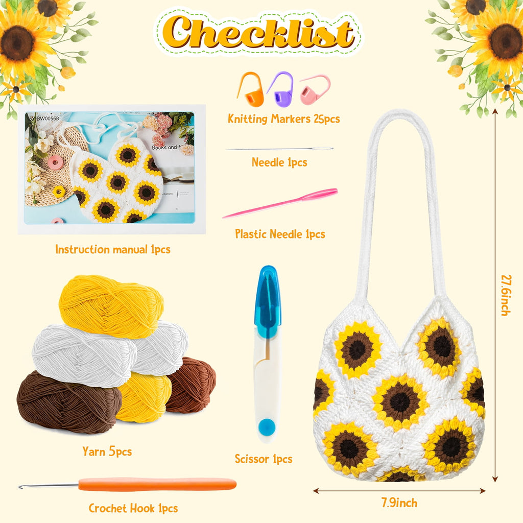 Belanttega Crochet Kit for Beginners, Sunflower Handbag Crochet Starte