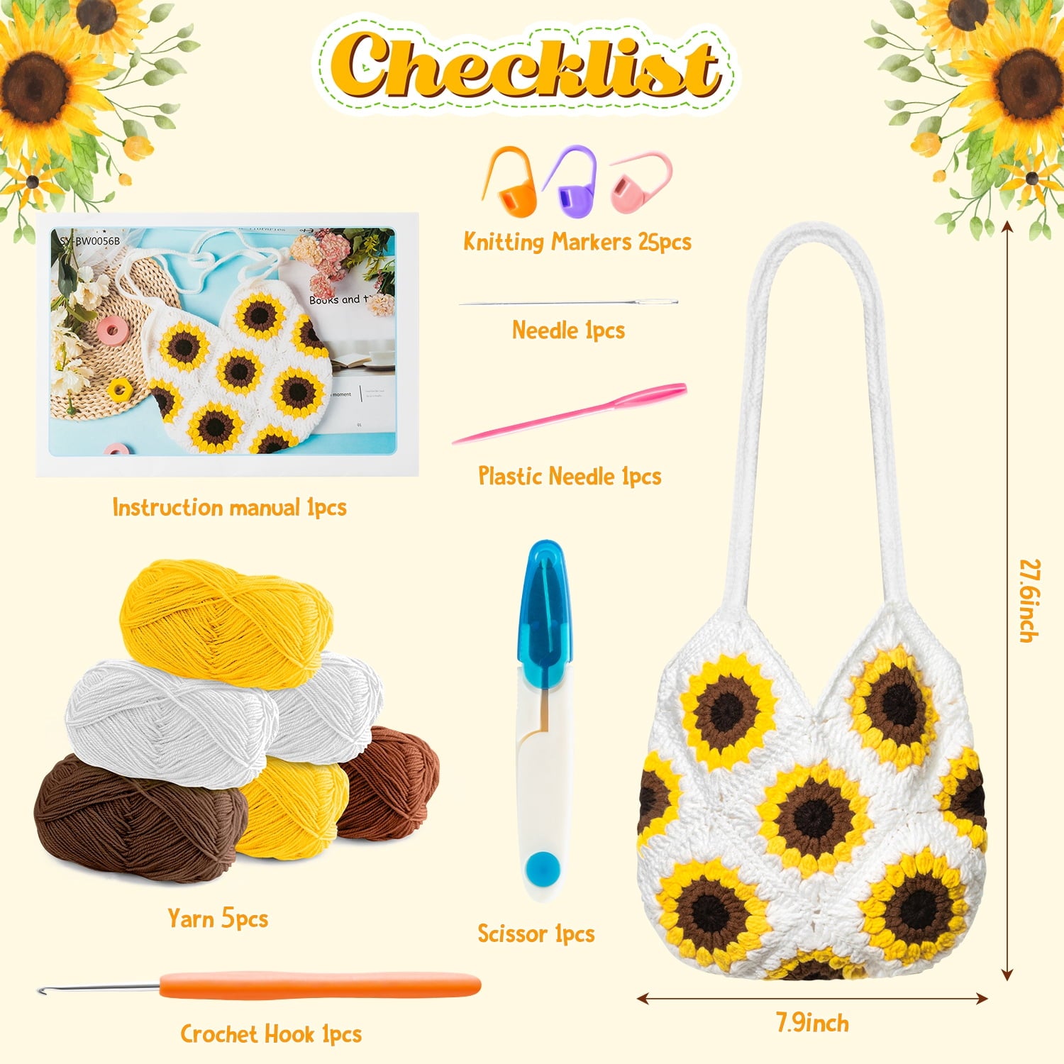 Belanttega Crochet Kit for Beginners, Sunflower Handbag Crochet Starte