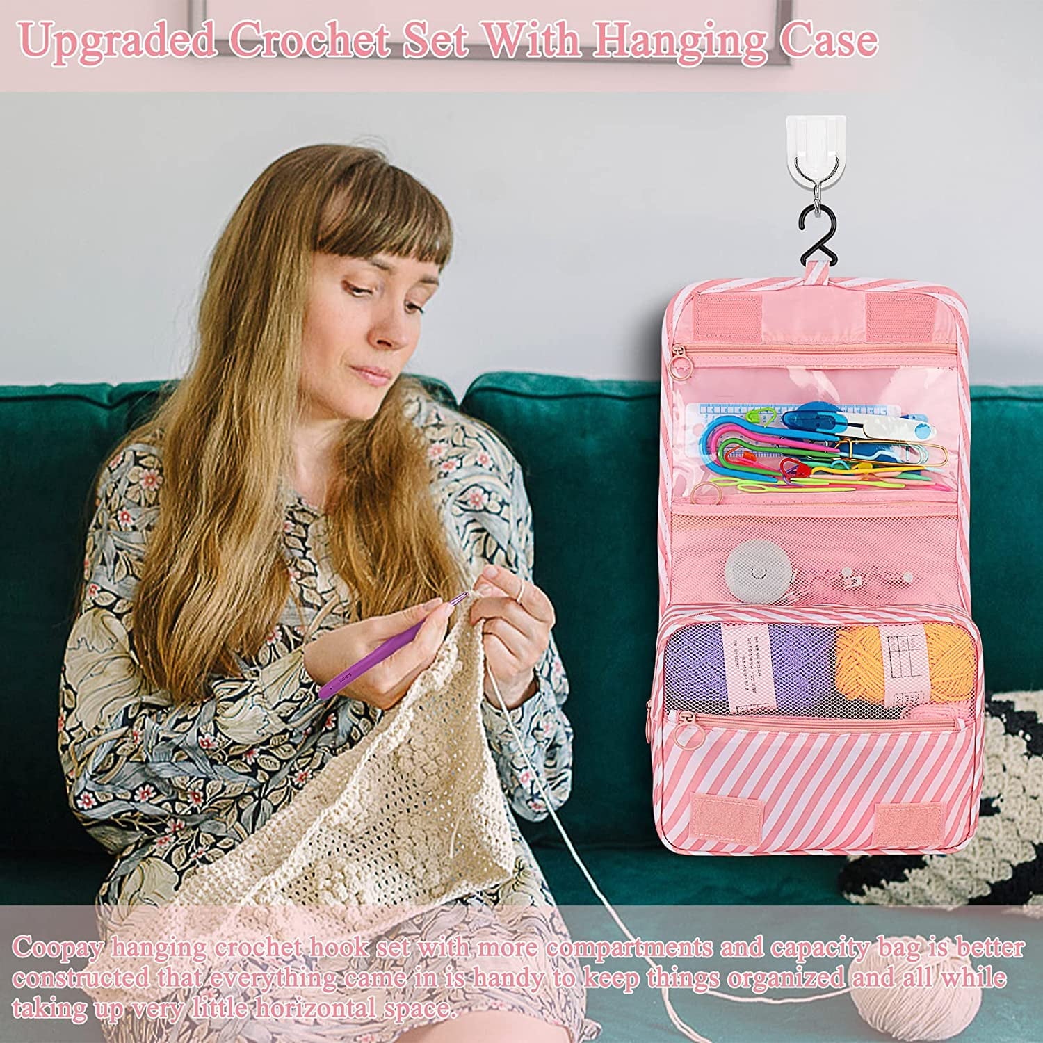 Wiher Upgraded Hanging Crochet Kit Beginners, 63PCS Crochet Hook Set w