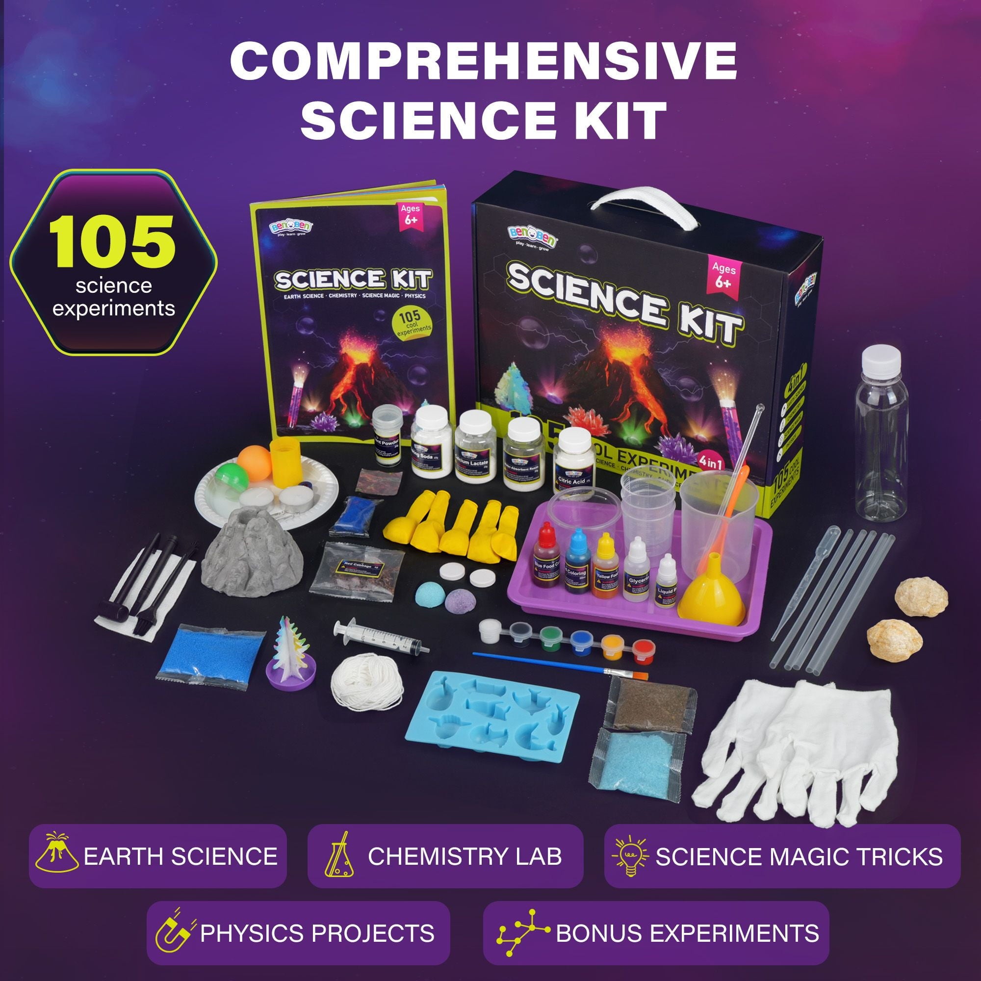 BenBen Science Kit for Kids Ages 8-12, 105 Lab Experiment, STEM Toy Ed