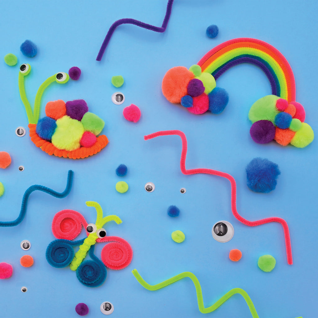 Hello Hobby Fuzzy Craft Kit, 300 Count, Neon Multicolor Chenille Stems