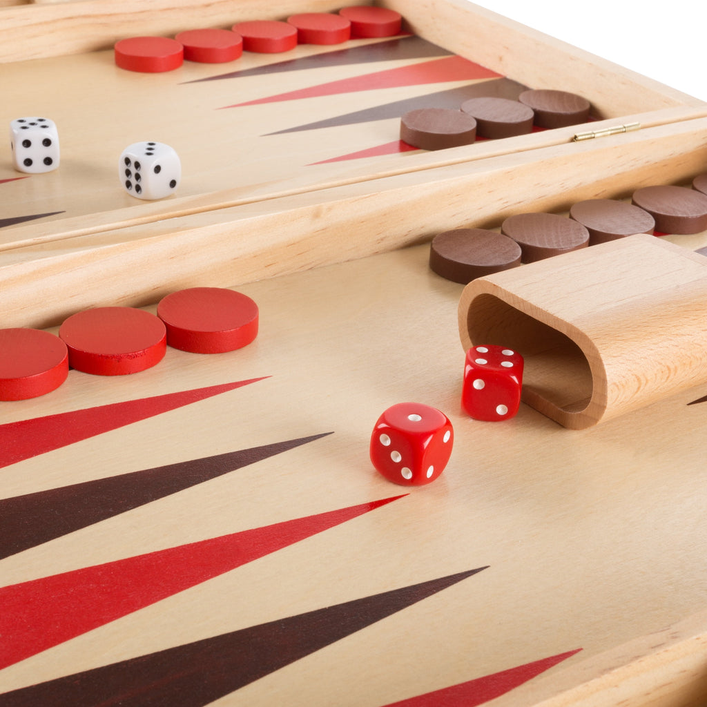 Wood Backgammon Board Game Set With Folding Board For Storage, Portabl