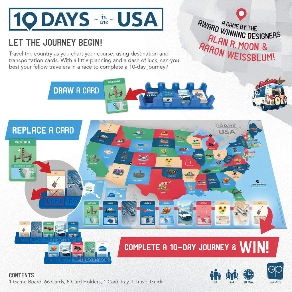10 Days in The USA, Family Road Trip Board Game for All Ages, Designed