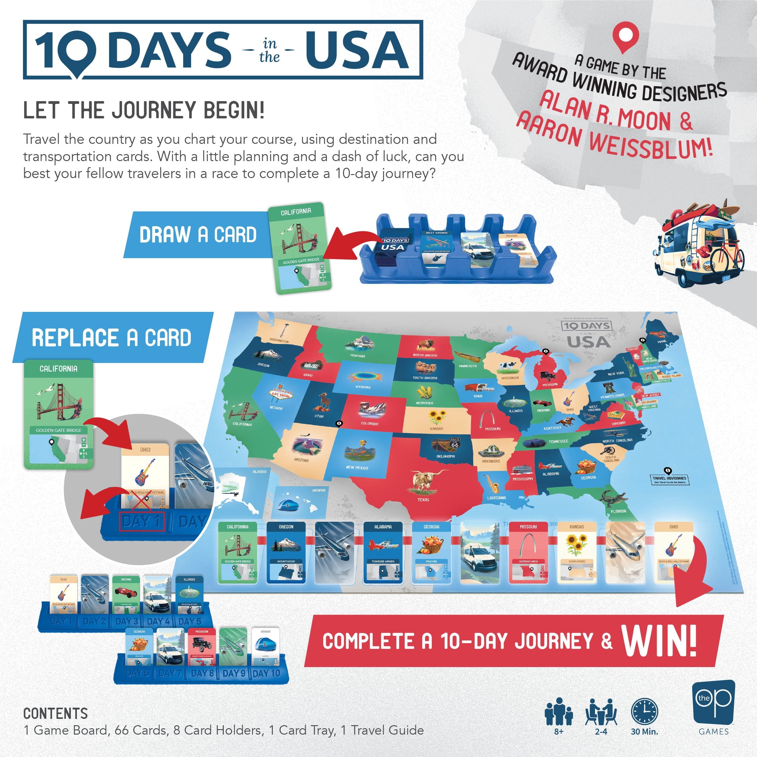 10 Days in The USA, Family Road Trip Board Game for All Ages, Designed