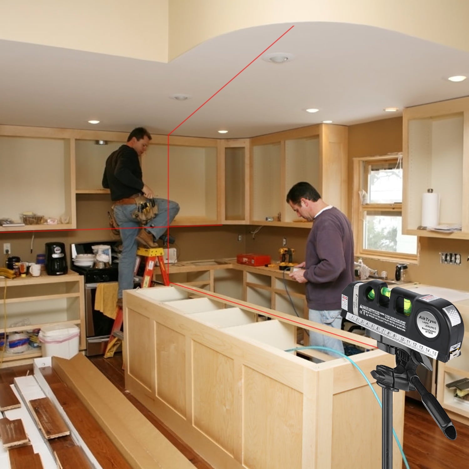 AikTryee Multipurpose Laser Level, ABS Construction, with Metric Scale
