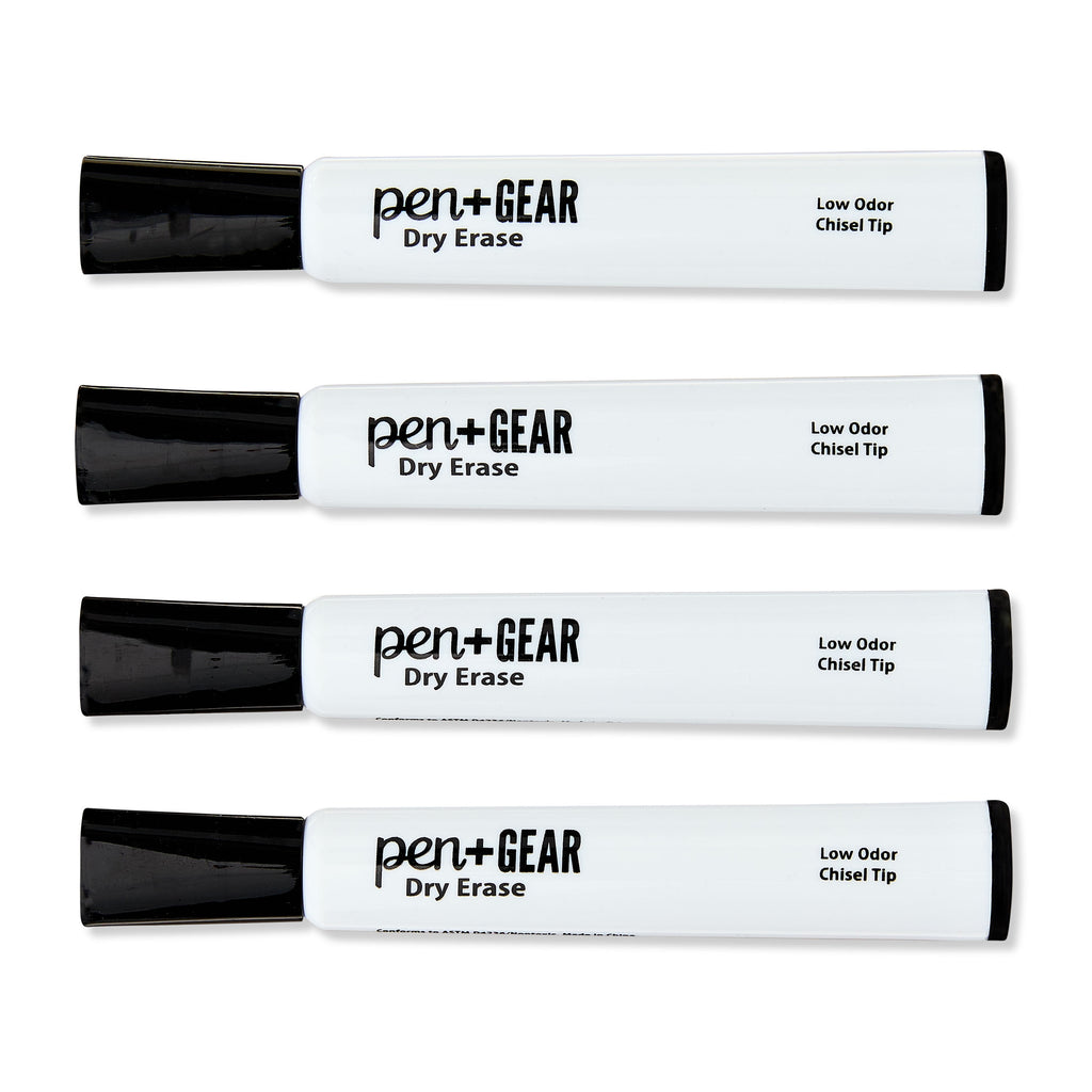 Pen+Gear Dry Erase Markers, Chisel Tip, Black, 4 Count