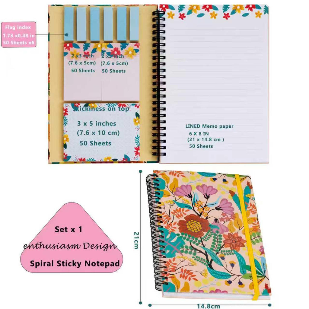A5 Spiral Sticky Notebook,with 9 pads of decorated sticky notes and a handy notebook,for Bible study;Note Pads Teacher Appreciation Gift Writing Memo Pads School Office Supplies and Daily Life Organization (Daisy)