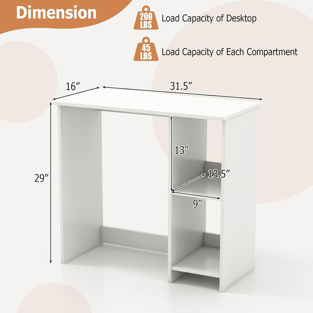 LDAILY Small Desk with 2-Tier Shelves, Compact Computer Writing Desk(White)
