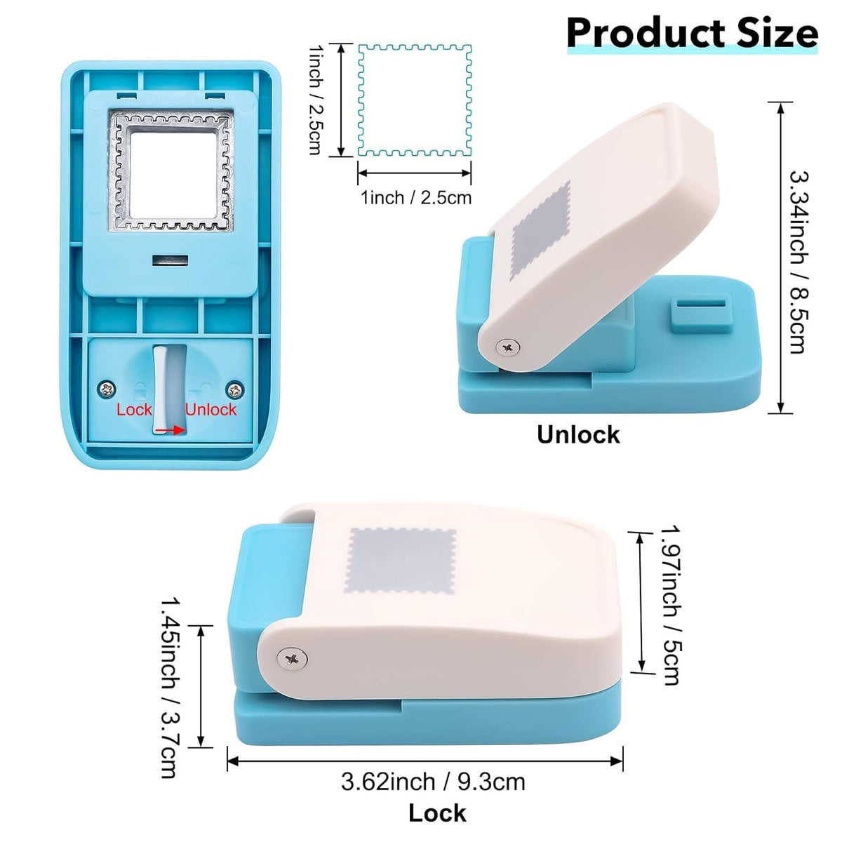 Stamp Punch, 1.5 * 1.5inch Square Stamp Puncher Postage Stamps Punches, Stamps Shaped Paper Punch, Lever Paper Punches for Crafting,Craft Cutter Hole Puncher for Scrapbooking Journaling Card Making
