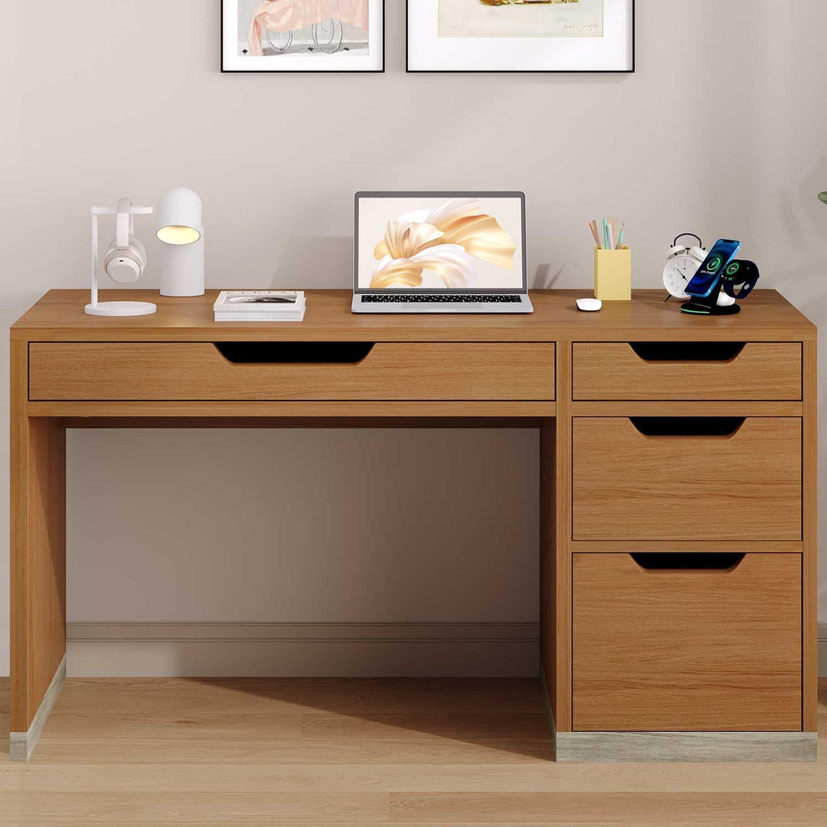 MaverickFurni White Desk with Drawers, 48 Inch Small Computer Desk