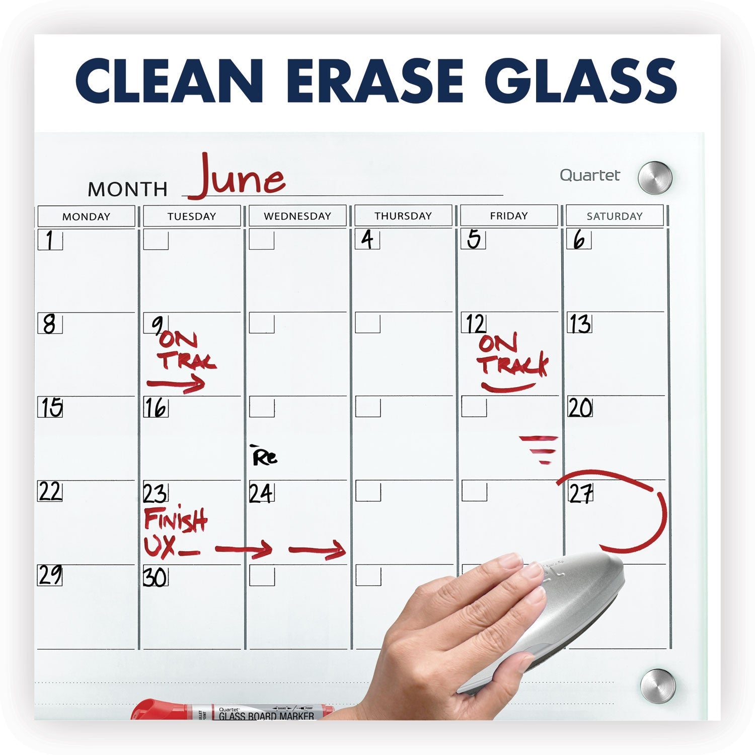 Quartet Infinity Magnetic Glass Calendar Board, 24 x 18