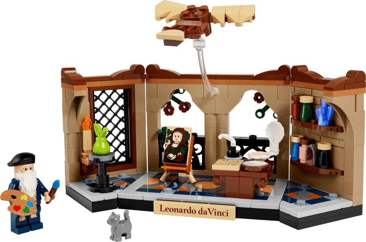 LEGO Tribute to Leonardo da Vinci – 250-Piece Renaissance Workshop Building Set with Leonardo Minifigure, Mona Lisa & Ornithopter, Collectible Art Display Gift for Adults – 40902