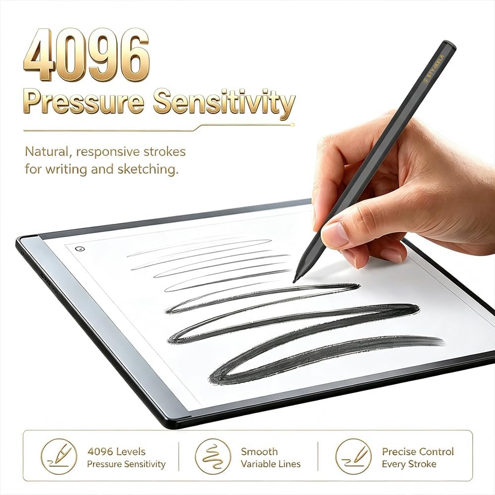 Magnetic EMR Stylus Pen for Remarkable 2 & 1, Kindle Scribe, BOOX and Samsung Galaxy Tab, Digital Pen with Eraser, 4096 Pressure Levels, Palm Rejection, Tilt Support, 10 Replacement Tips