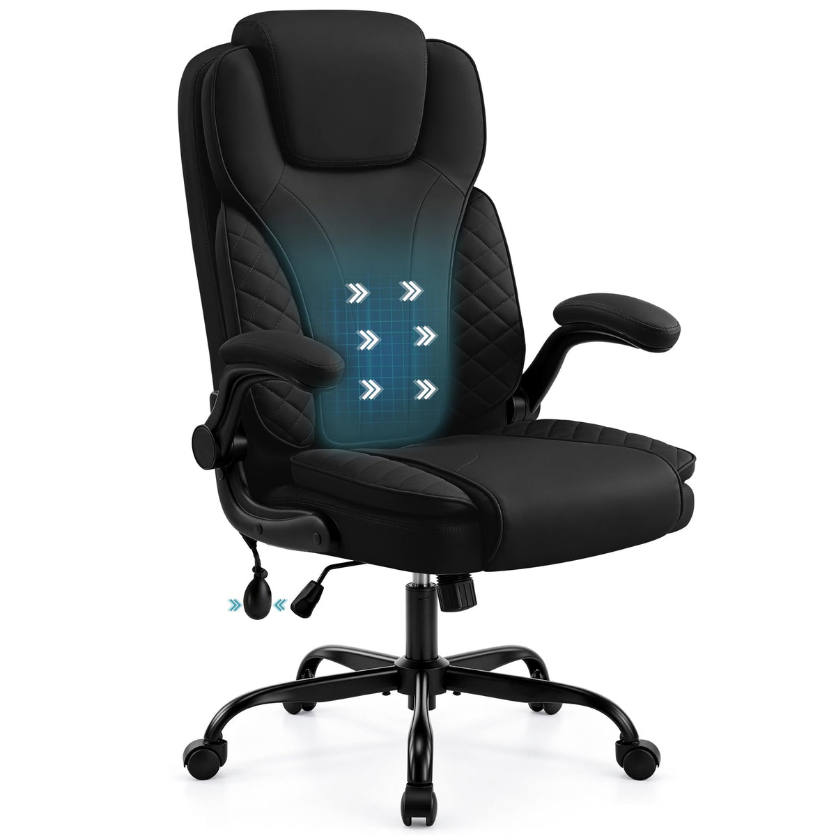 Hayelf High-Back Study Chair with Inflatable Lumbar Support and Flip-Up Arms