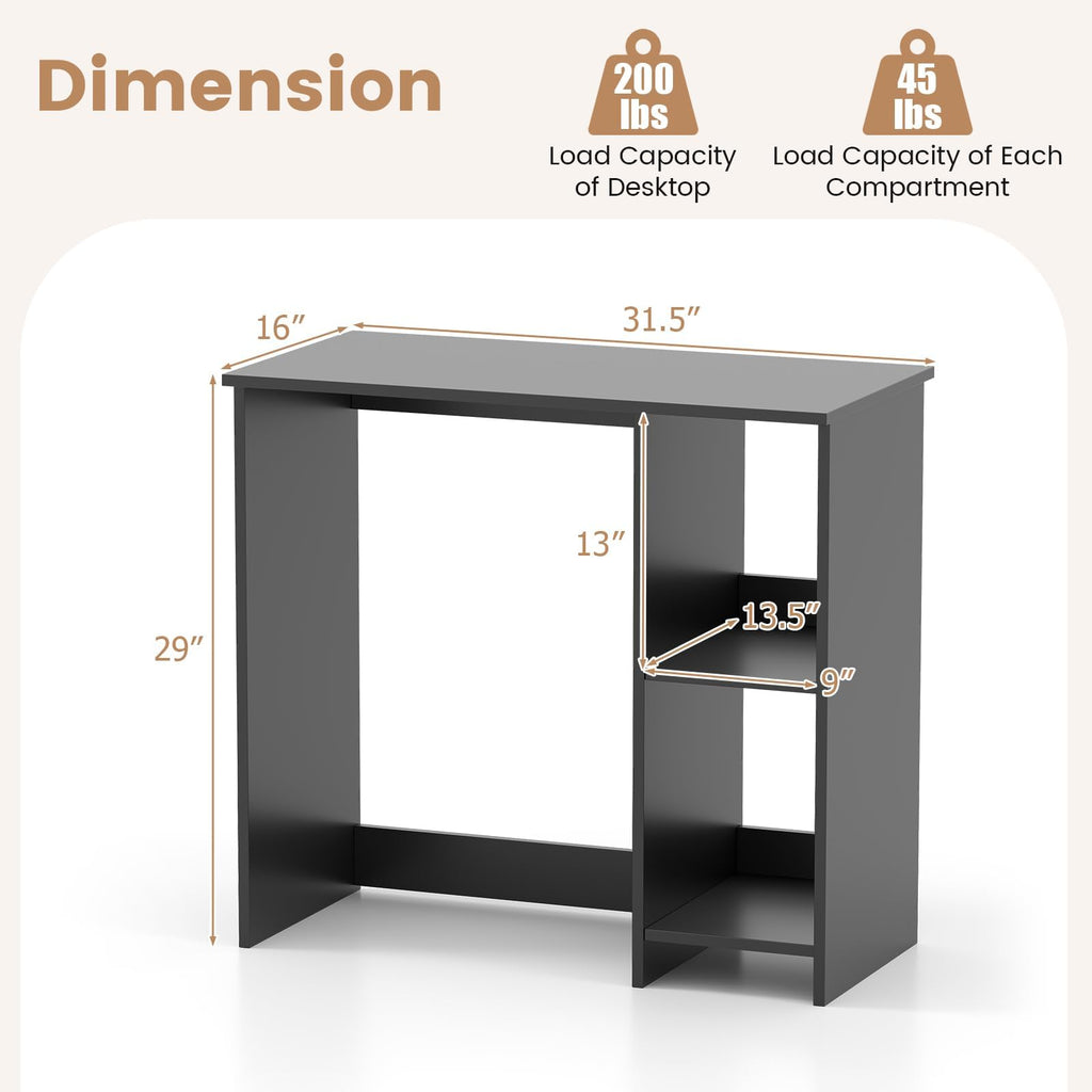 LDAILY Small Desk with 2-Tier Shelves, Compact Computer Writing Desk(White)
