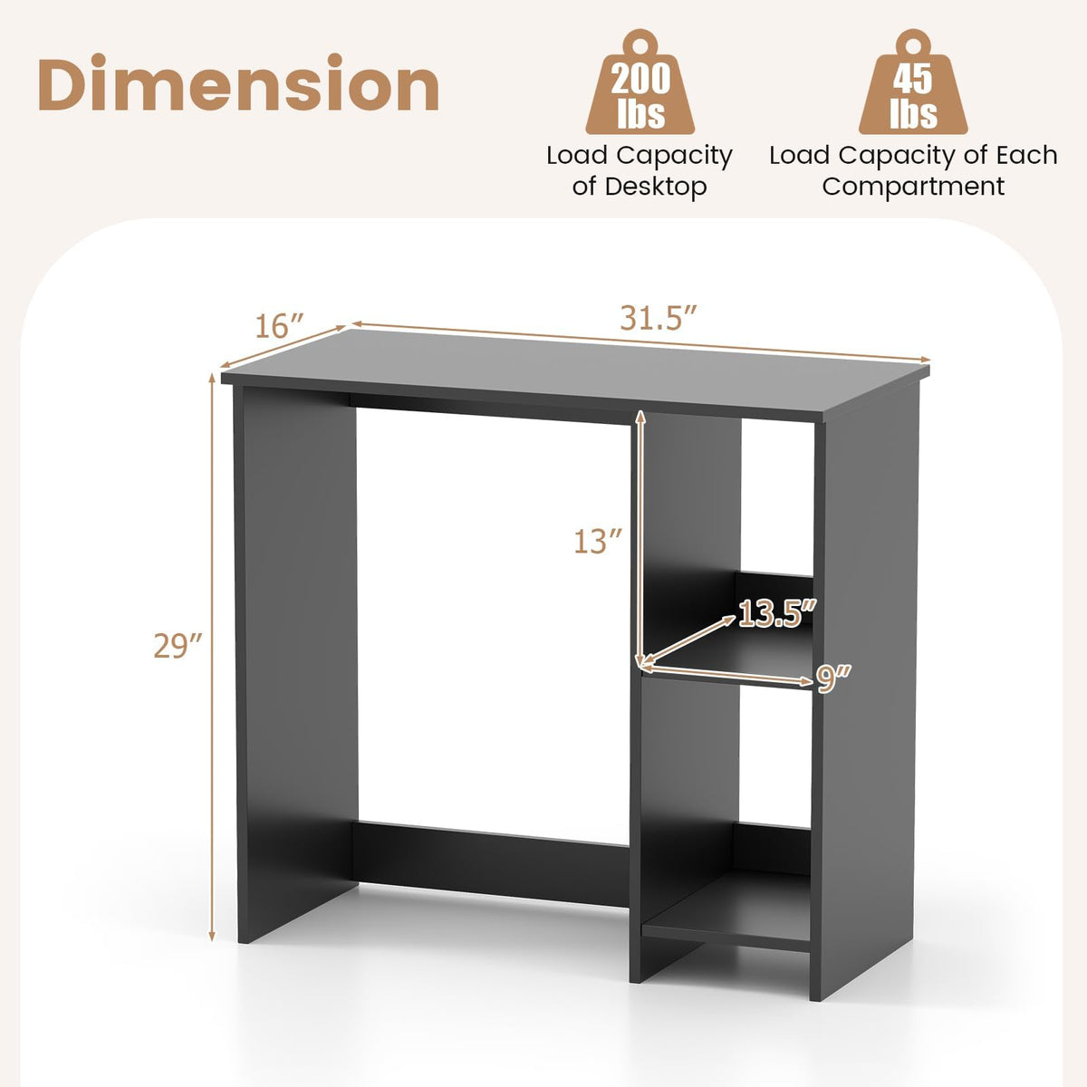 LDAILY Small Desk with 2-Tier Shelves, Compact Computer Writing Desk(White)