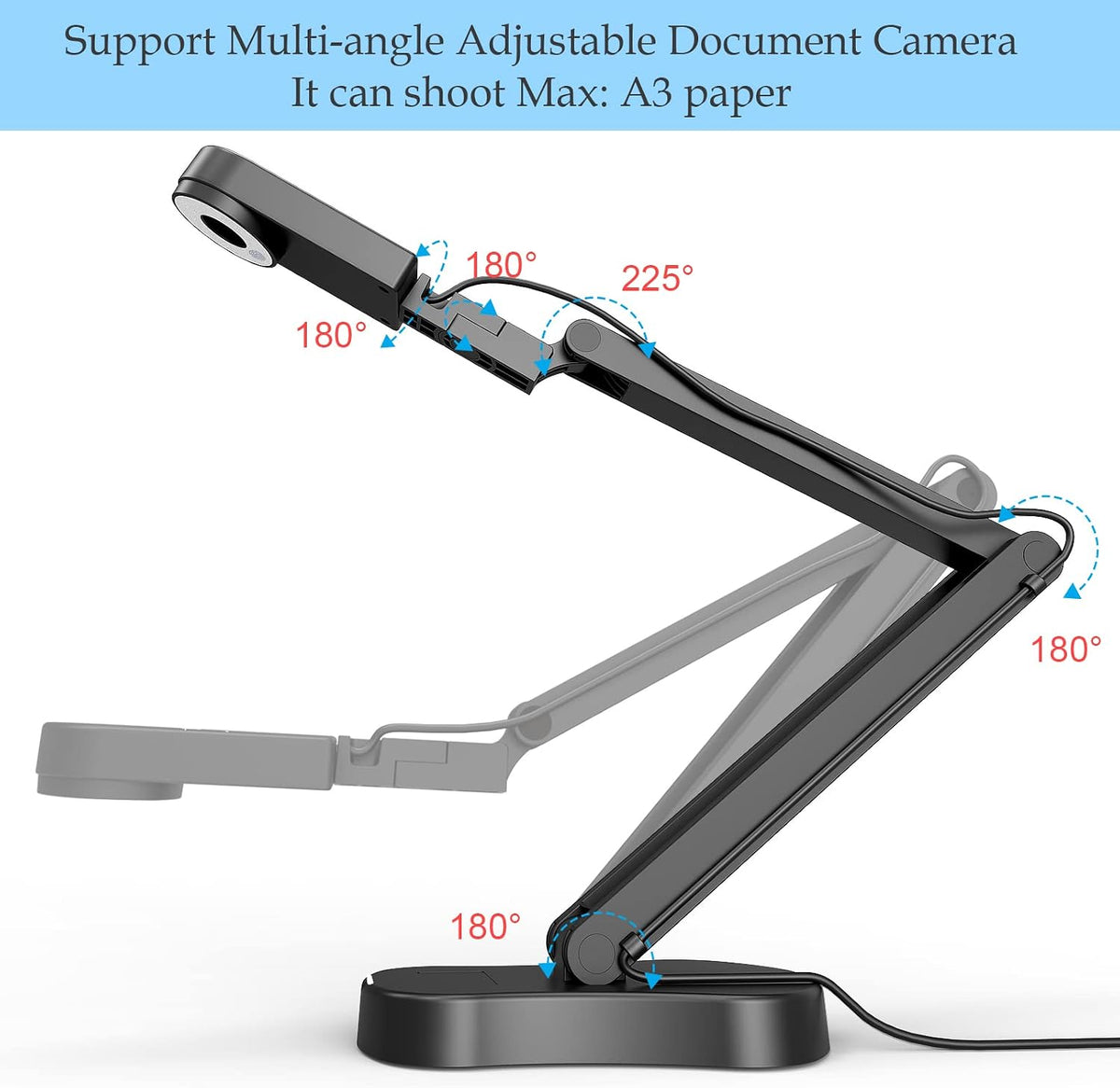 8MP USB Document Camera for Teachers and Classroom for A3 A4 Size with Dual Mic, 3-Level LED Light, Up and Down, Left and Right Image Inversion, for Distance Teaching & Learning
