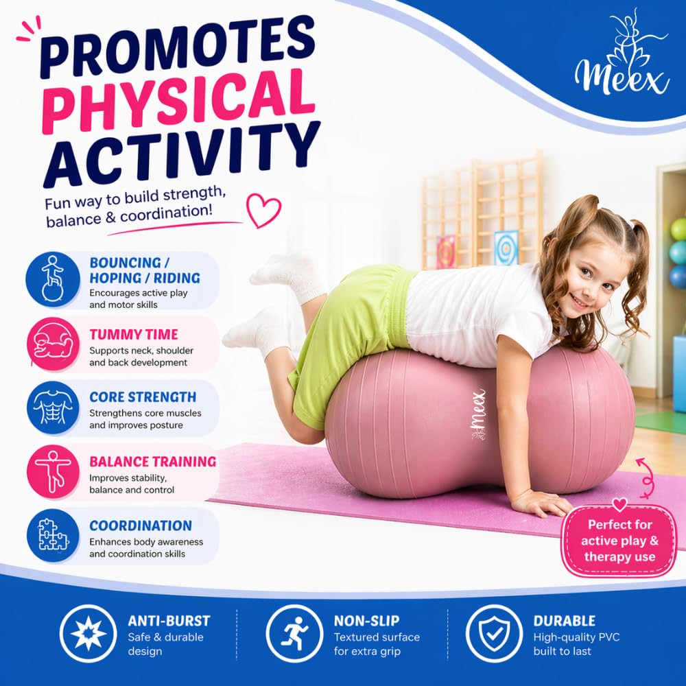 Meex Sensory Peanut Ball for Kids Therapy and Exercise - Enhance Balance, Motor Skills and Physical Therapy Calming Development with Our Yoga Ball - Flexible Seating for Autistic Children