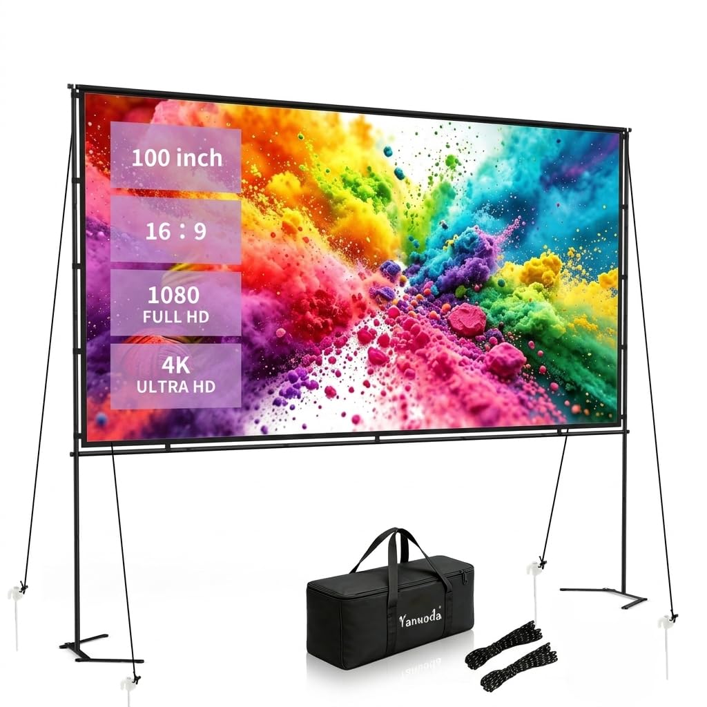 Outdoor Projector Screen with Stand, Portable 16:9, 120-inch