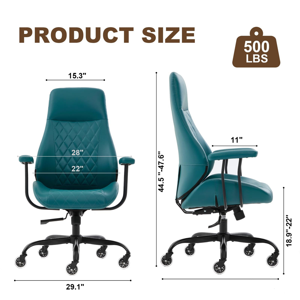 E-Motie Leather Office Chair, Mid Century Modern Desk Chair, Blue