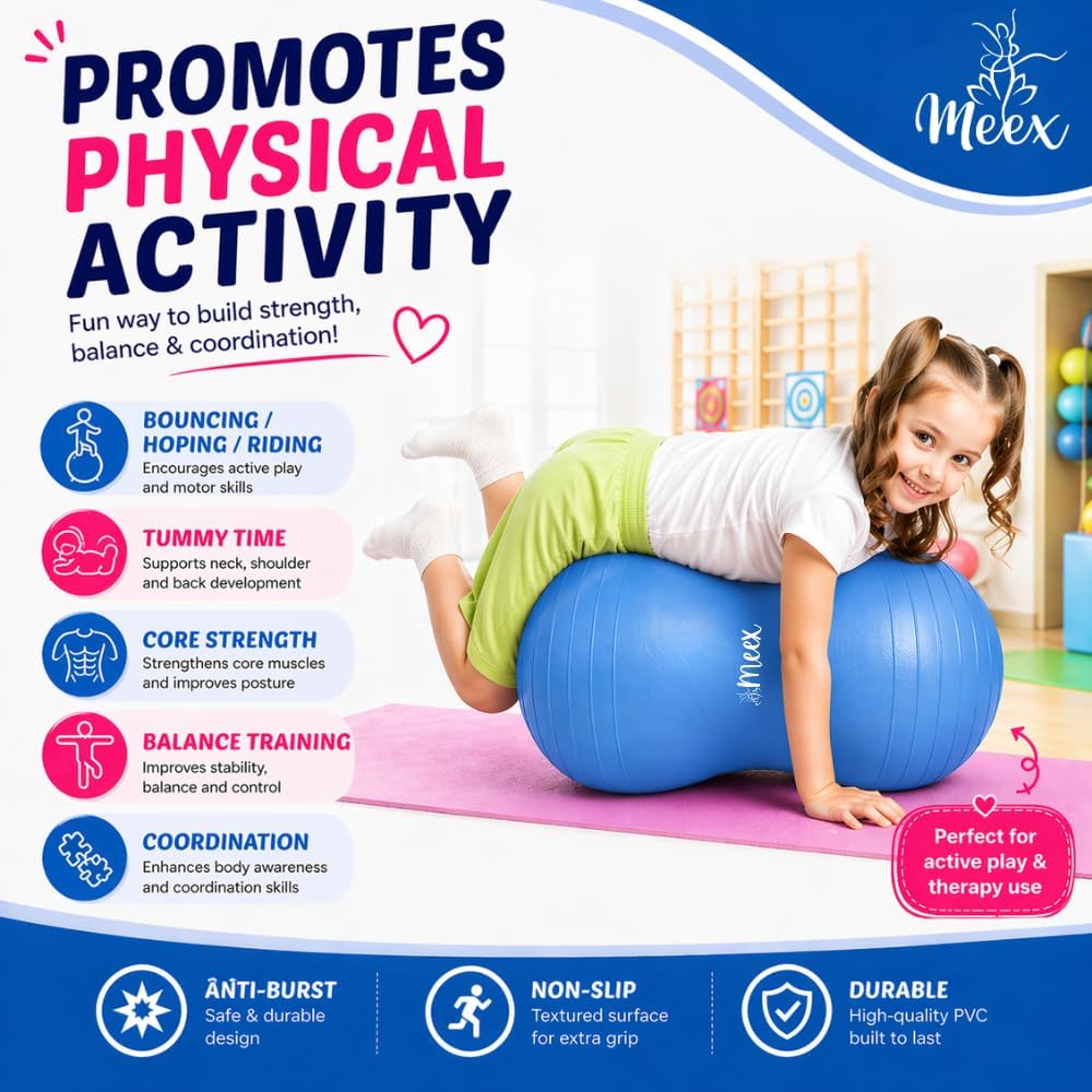 Meex Sensory Peanut Ball for Kids Therapy and Exercise - Enhance Balance, Motor Skills and Physical Therapy Calming Development with Our Yoga Ball - Flexible Seating for Autistic Children