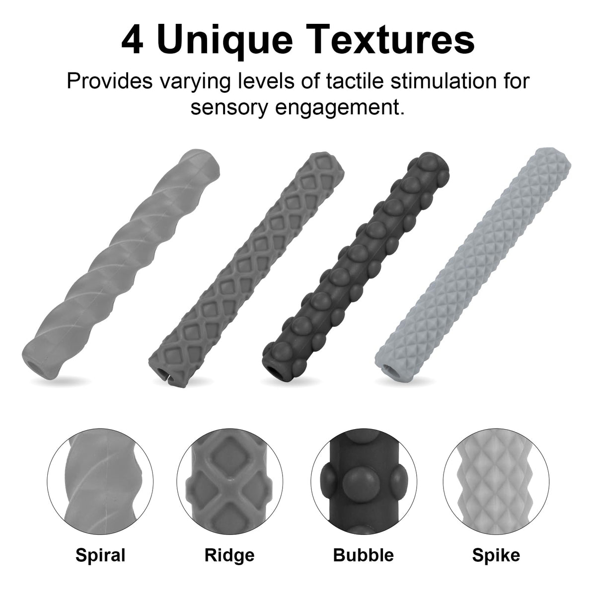Sensory Pencil Grips for Kids & Adults, 4 Pack Textured ADHD Fidget Tools