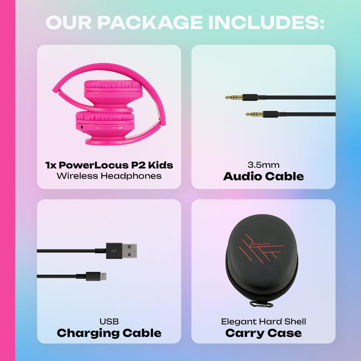 PowerLocus Kids Headphones Over-Ear, Bluetooth Wireless Headphones for Kids,with Microphone, Safe 85DB Volume Limited, Foldable with Carry Case, Audio Cable, Micro SD mode for Online Classes,PC,Phones