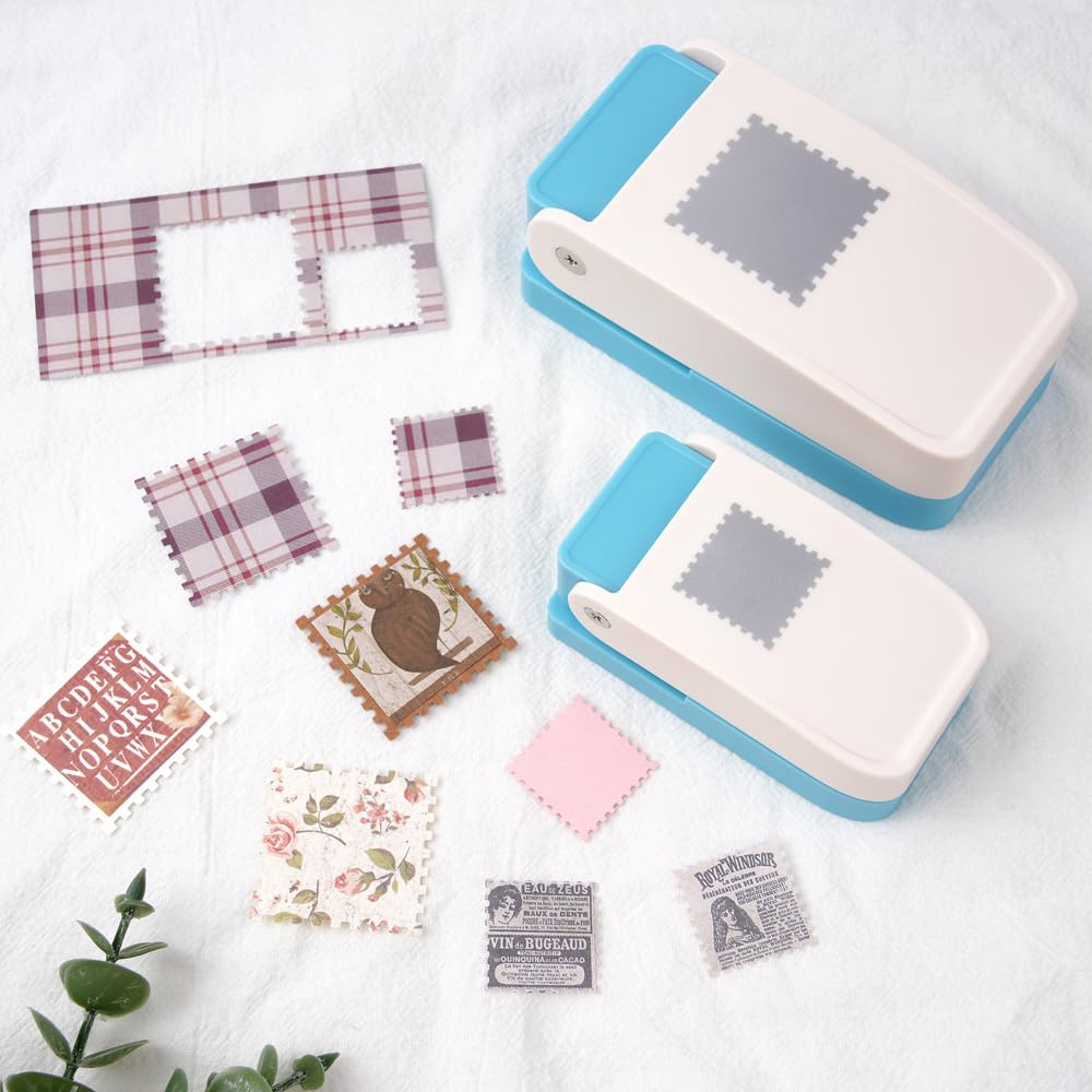 Stamp Puncher 1inch Square Postage Stamp Punch |Stamp Hole Puncher| Scalloped Rectangle Lever Action Paper Punches for Crafting Scrapbooking DIY Card Making Arts Crafts Supplies