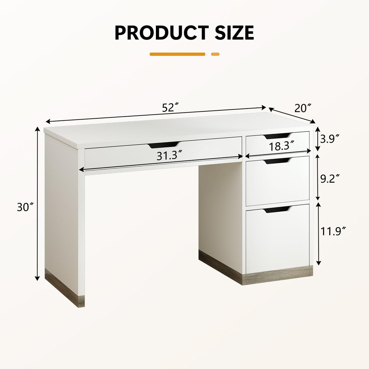 MaverickFurni White Desk with Drawers, 48 Inch Small Computer Desk