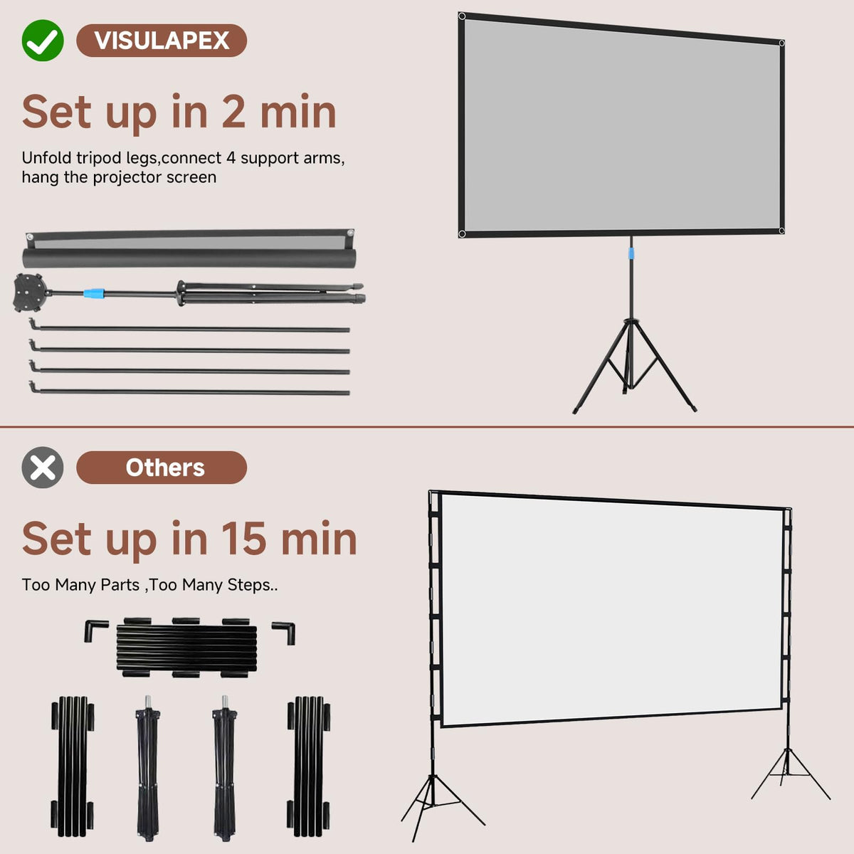 Projector Screen with Stand, 80 Inch Portable Projector Screen Outdoor Indoor, 1.2 Gain Fiberglass Projection Screen, 16:9 Outdoor Movie PVC Screen with Carrying Bag for Movie Night(White Screen)