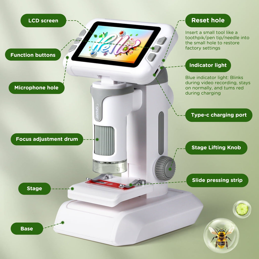 Beefunni Kids Digital Microscope with 4-Inch Screen, STEM Educational