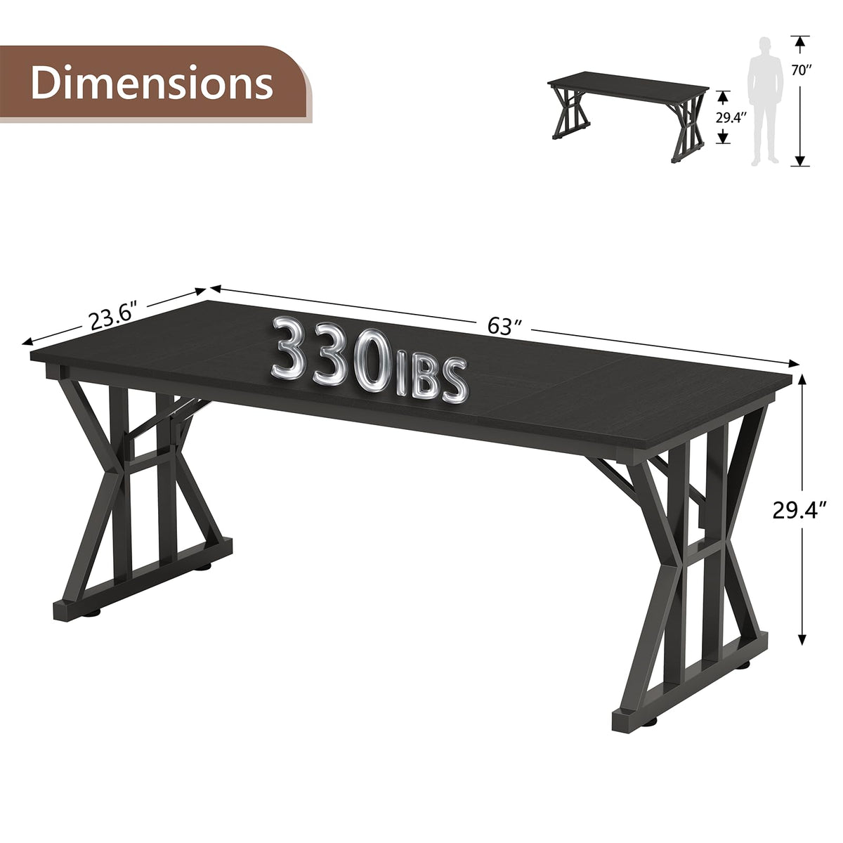 63" Large Computer Desk with Thickened Frame for Home Office, Living Room