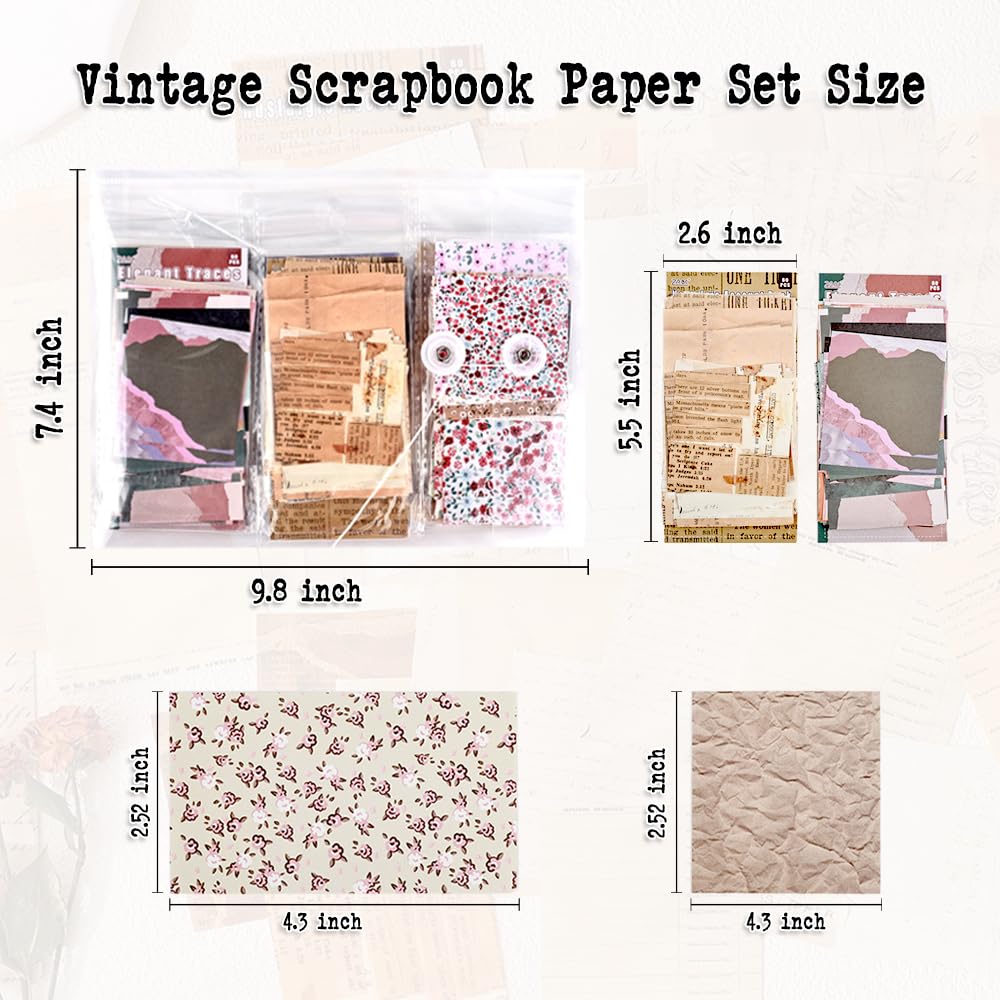 180 Sheets Vintage Scrapbook Paper, Journaling Scrapbooking Supplies, Antique Aged Looking Background Paper for Junk Journals Card Making Mixed Media Decoupage