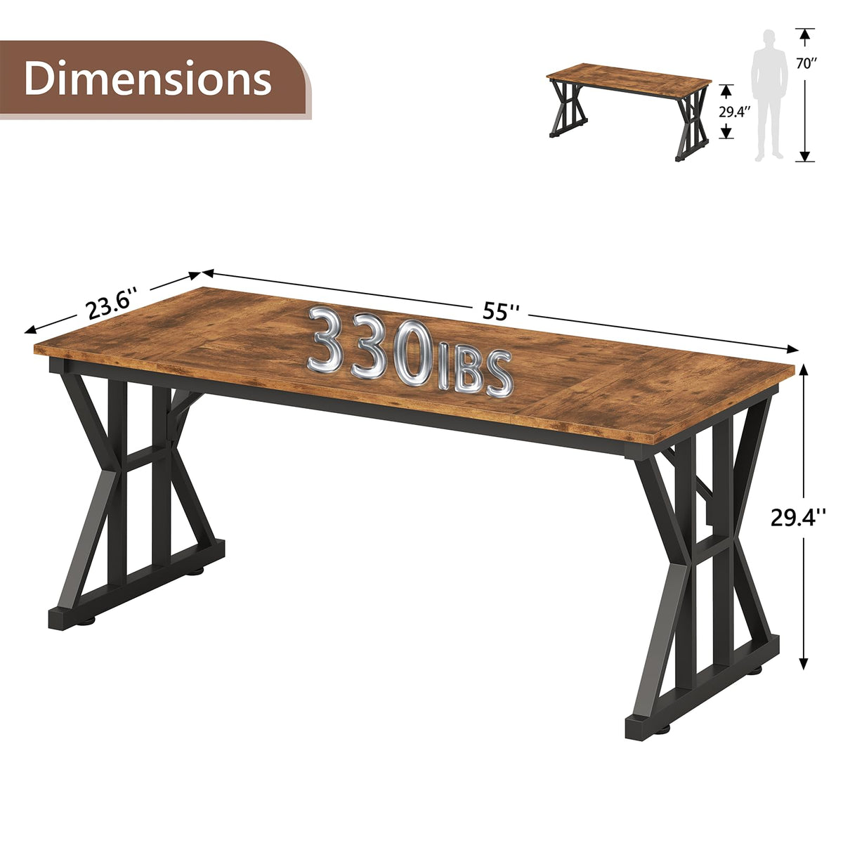 63" Large Computer Desk with Thickened Frame for Home Office, Living Room