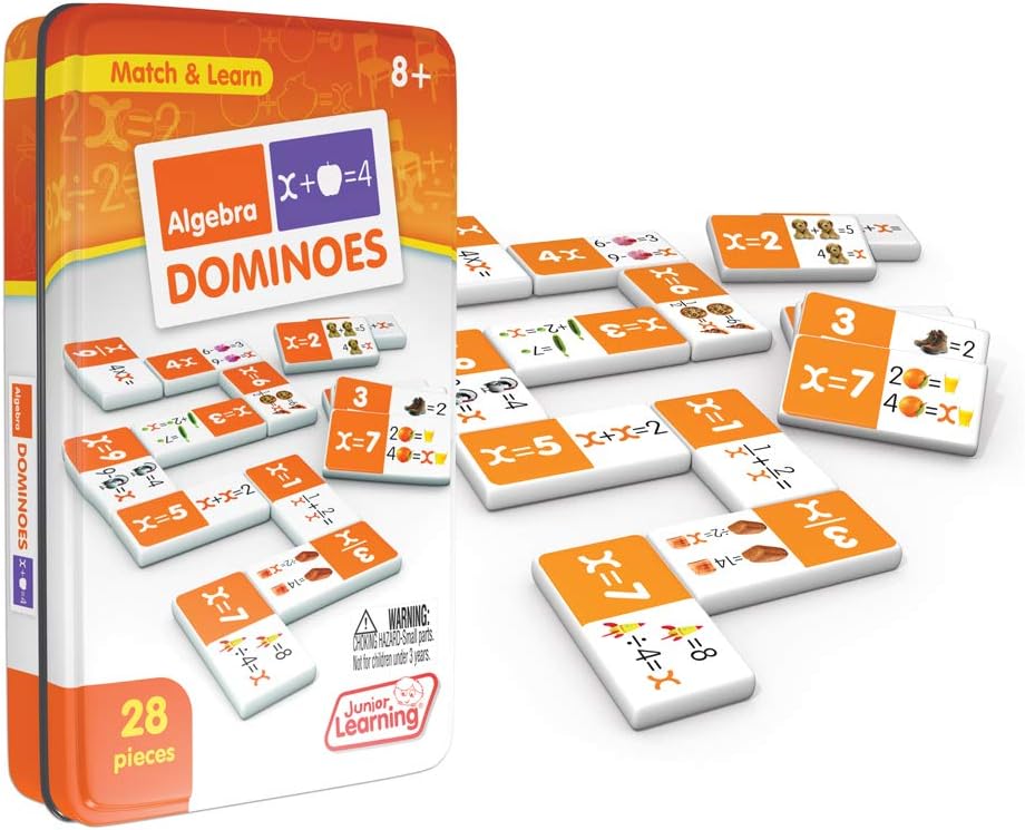 Junior Learning: Algebra Dominoes — 28-Piece Math Matching Set (Beginner)