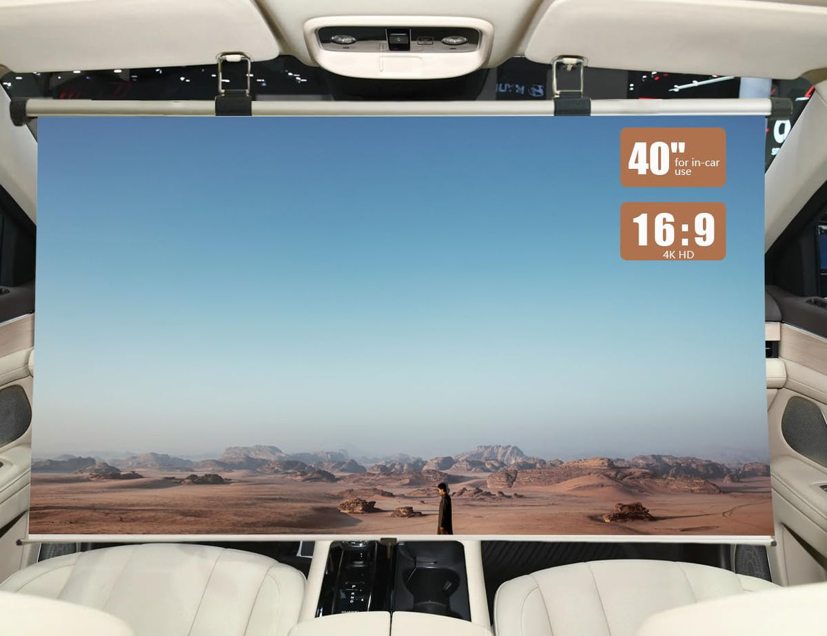 Projector Screen Small for Car, 40 inch 16:9, 4K HD, Portable Projection Screen Retractable, Manual Pull Down and Roll Up Mini Screen, Fitting Car, SUV, RV and More (Manual Rolling)