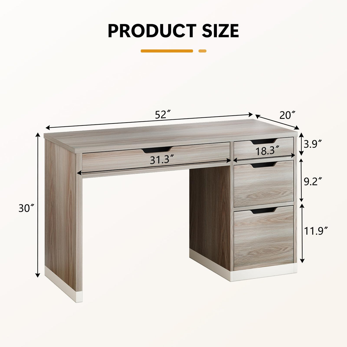 MaverickFurni White Desk with Drawers, 48 Inch Small Computer Desk