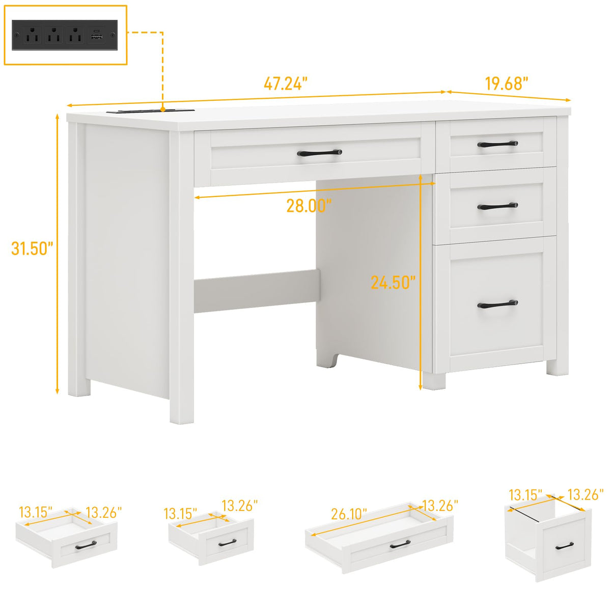 Vabches 47-Inch Student Desk with Drawers