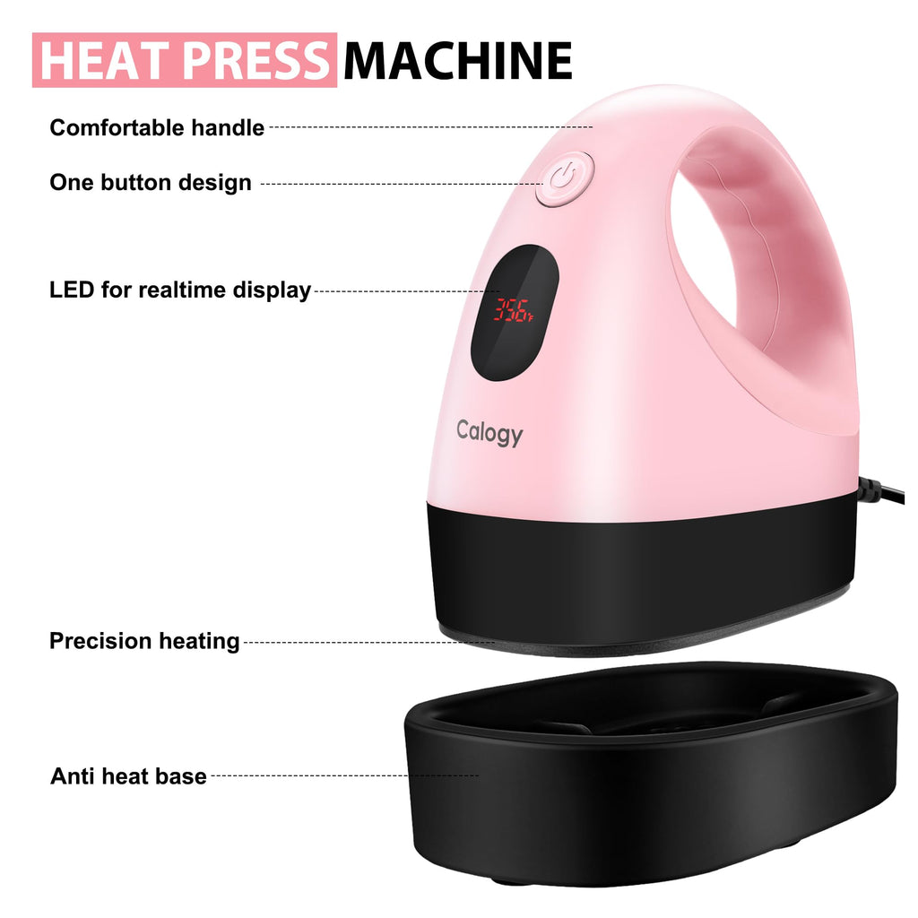 Calogy Mini Heat Press, Heat Transfer Machine, Constant Temp Control, Insulated Safety Base, Fits for Crafts, T-Shirt, Hat, Cap, Pillows(White Pink)