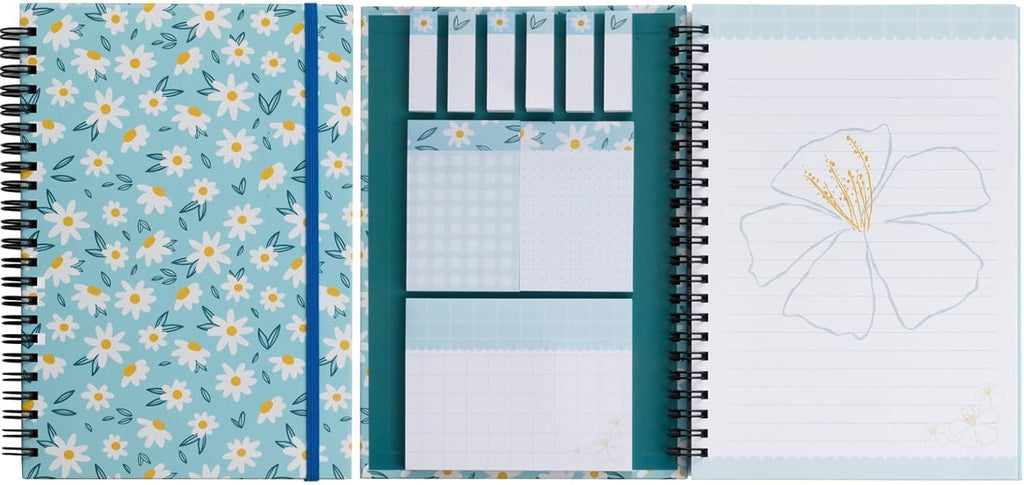 A5 Spiral Sticky Notebook,with 9 pads of decorated sticky notes and a handy notebook,for Bible study;Note Pads Teacher Appreciation Gift Writing Memo Pads School Office Supplies and Daily Life Organization (Daisy)