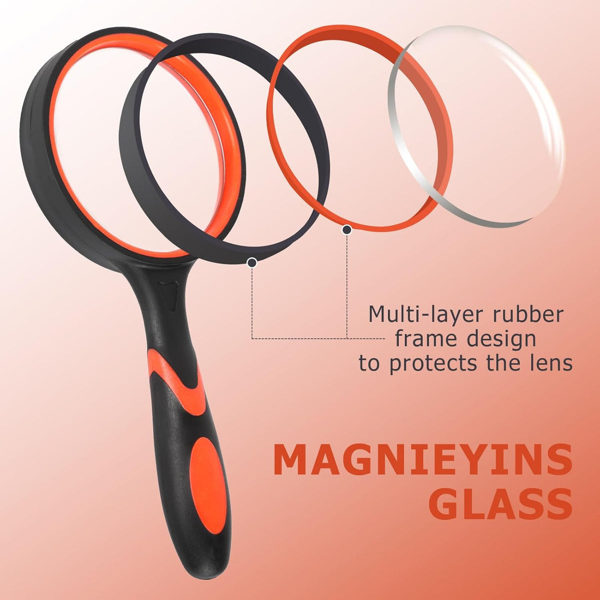 2-Set 75mm 10X Hand-Held Reading Magnifier with Non-Slip Rubber Grip, Good for Senior Users, Hobby Exploring & Scientific Activities